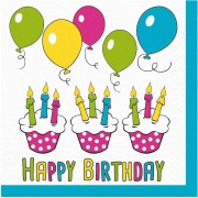 Motivservietten 3-lagig, 33 x 33 cm mit Geburtstag Happy Birthday, 20 Stk.