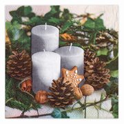 Weihnachtsservietten 3-lagig 33 x 33 cm Kerzen, Kekse und Zapfen, 20 Stk.