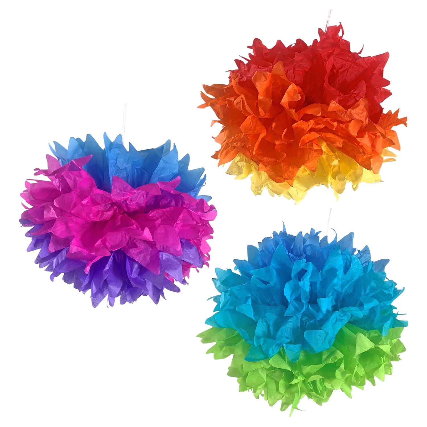 Pompons Farbenspiel aus Papier schwer entflammbar 40cm, 3 Stk.