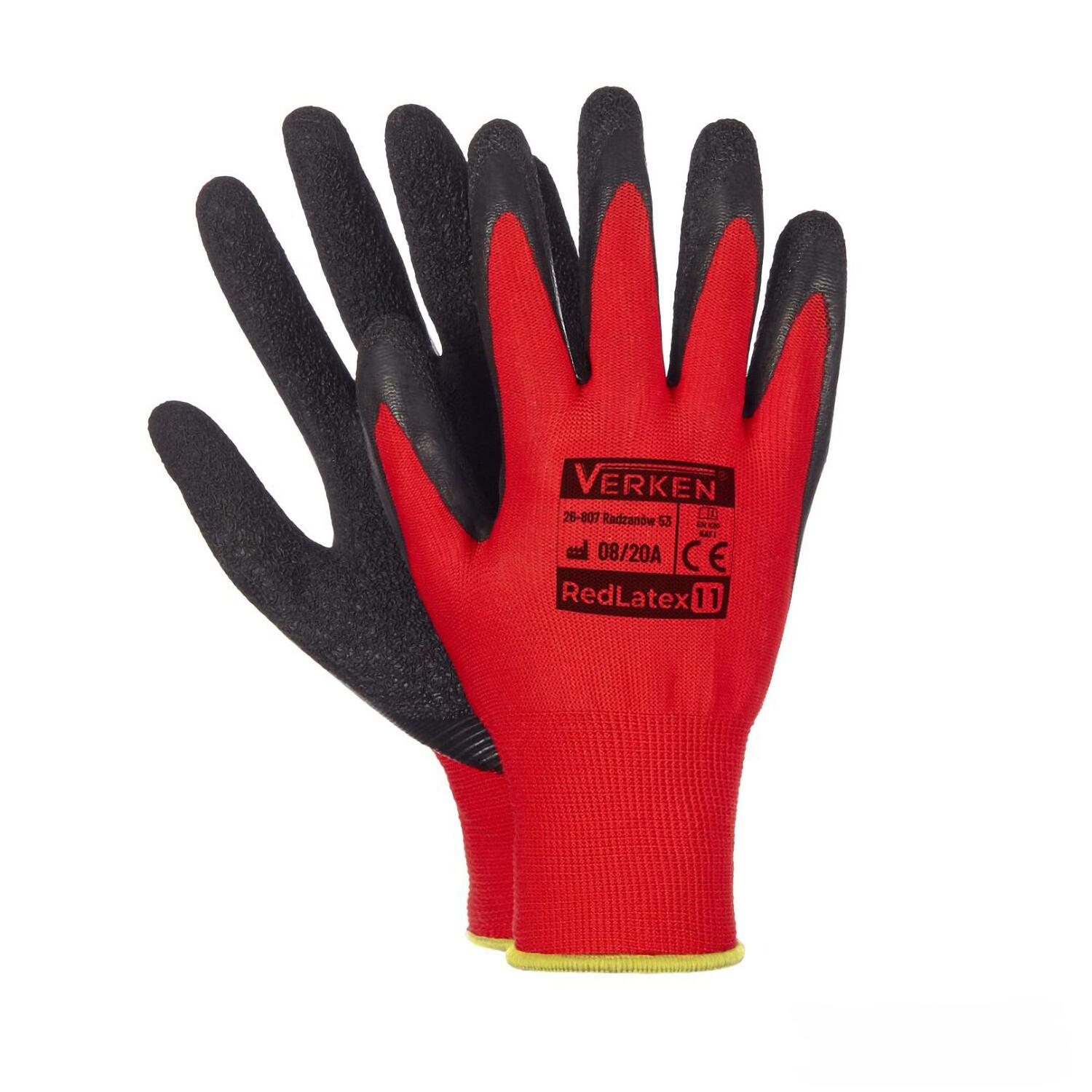 Arbeitshandschuhe, Montagehandschuhe Polyester Latex Gre XXL-11 rot, 12 Paar