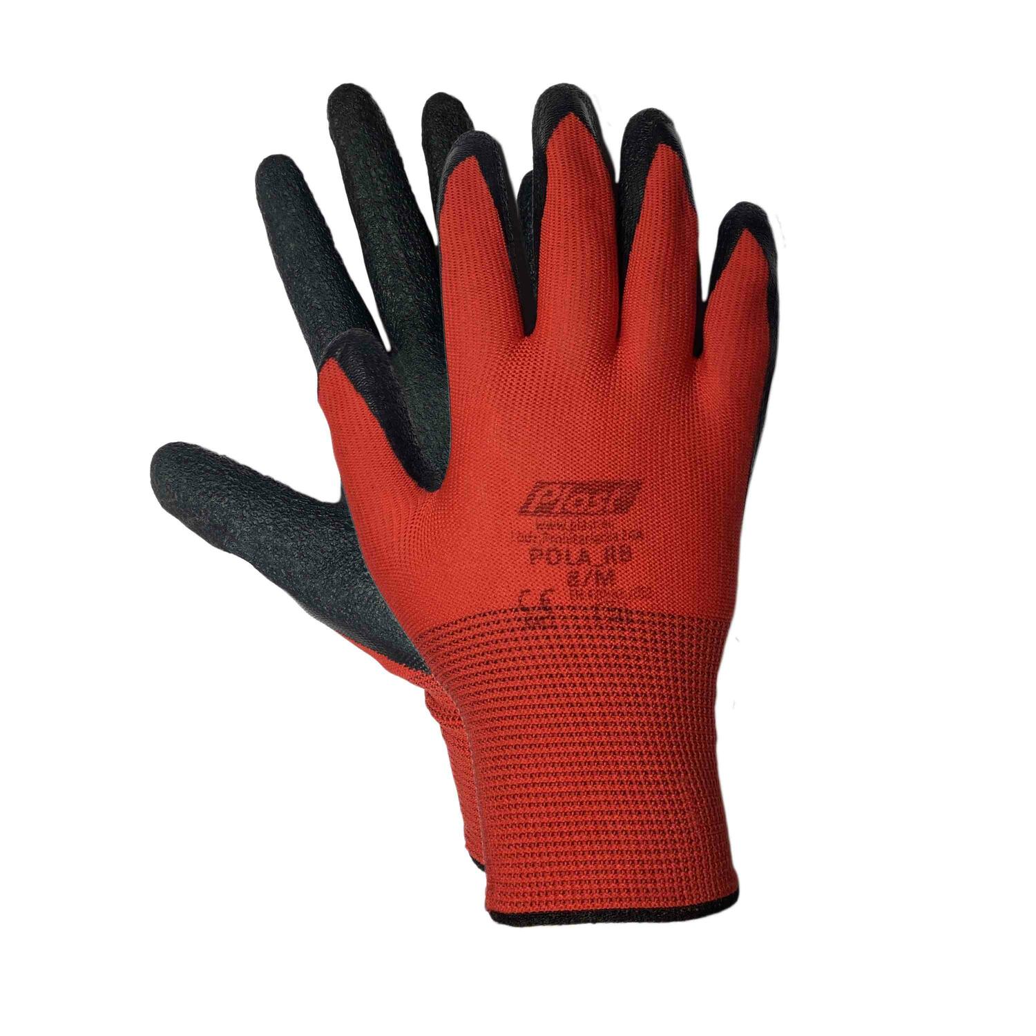 Arbeitshandschuhe , Montagehandschuhe Nylon Latex M-8 rot / schwarz, 12 Paar